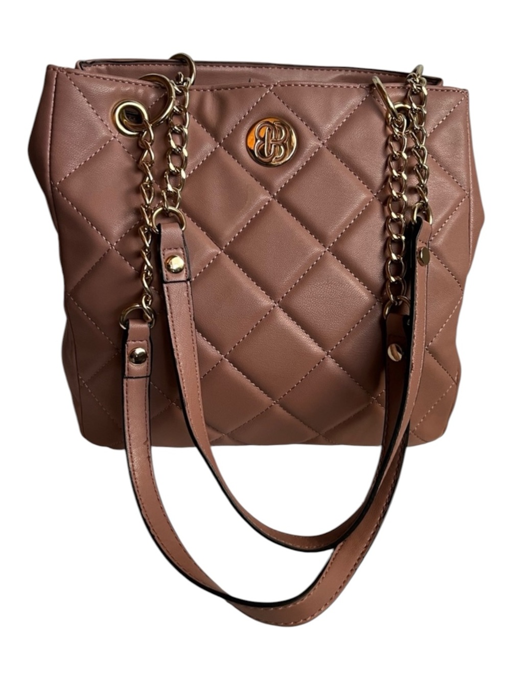 Blush Pink Quilted Tote Shoulder Bag Gold Chain Faux Leather Handbag Purse